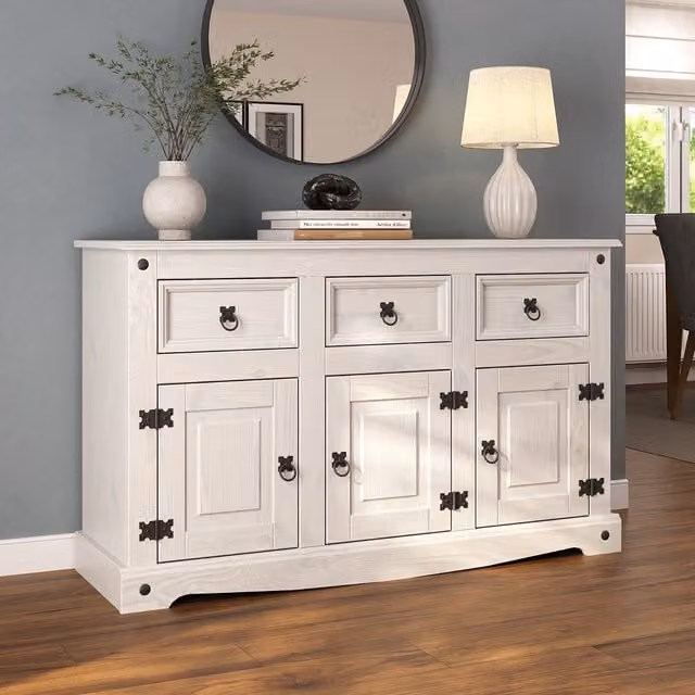 Mews Country House White Wood Sideboard with 3 Doors and 3 Drawers
