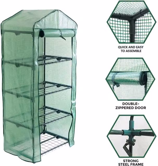 Nordara 4 Tier Mini Greenhouse with PVC Cover in Green, W/D/H: 110 x 15 x 15 cm – 1