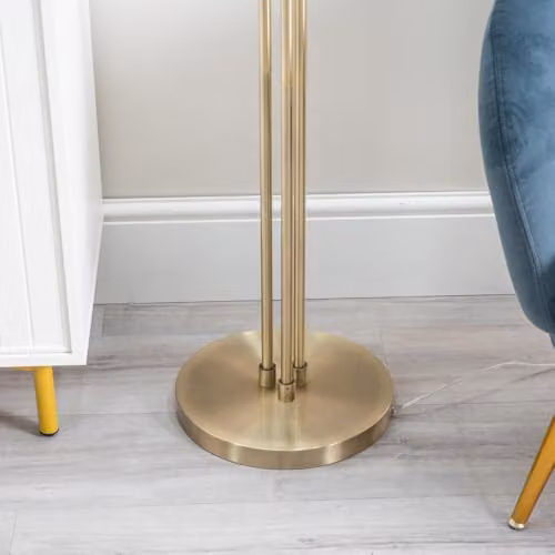 ValueLights Gold 3 Arm Free Standing Floor Lamp with Smoked Ribbed Glass Shades and Bulb Included – 3