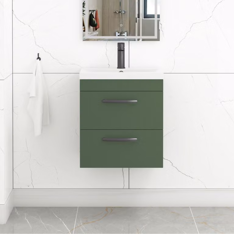 Royal Bathrooms Turin Matt Green 2 Drawer Wall Hung Vanity Unit with Mid-Edge Basin