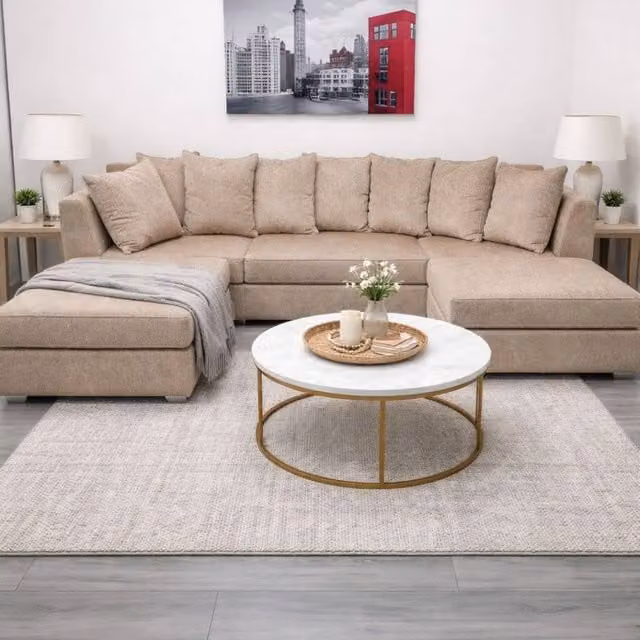 Stratus Interiors Easton Large U-Shaped Sofa in Tan Soft Velvet Fabric