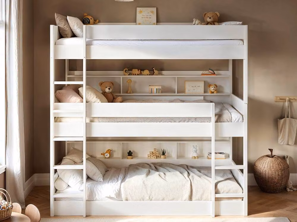 Noomi Clara Triple High Bunk Bed in White, Single Size, W/D/H: 90 x 200 x 206 cm – 2