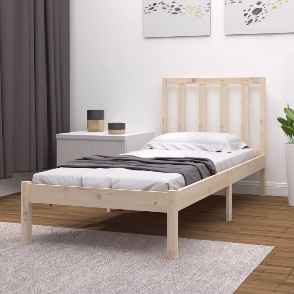 Berkfield Home Small Single Solid Wood Pine Bed Frame in Natural, W: 75 cm, L: 190 cm – 2
