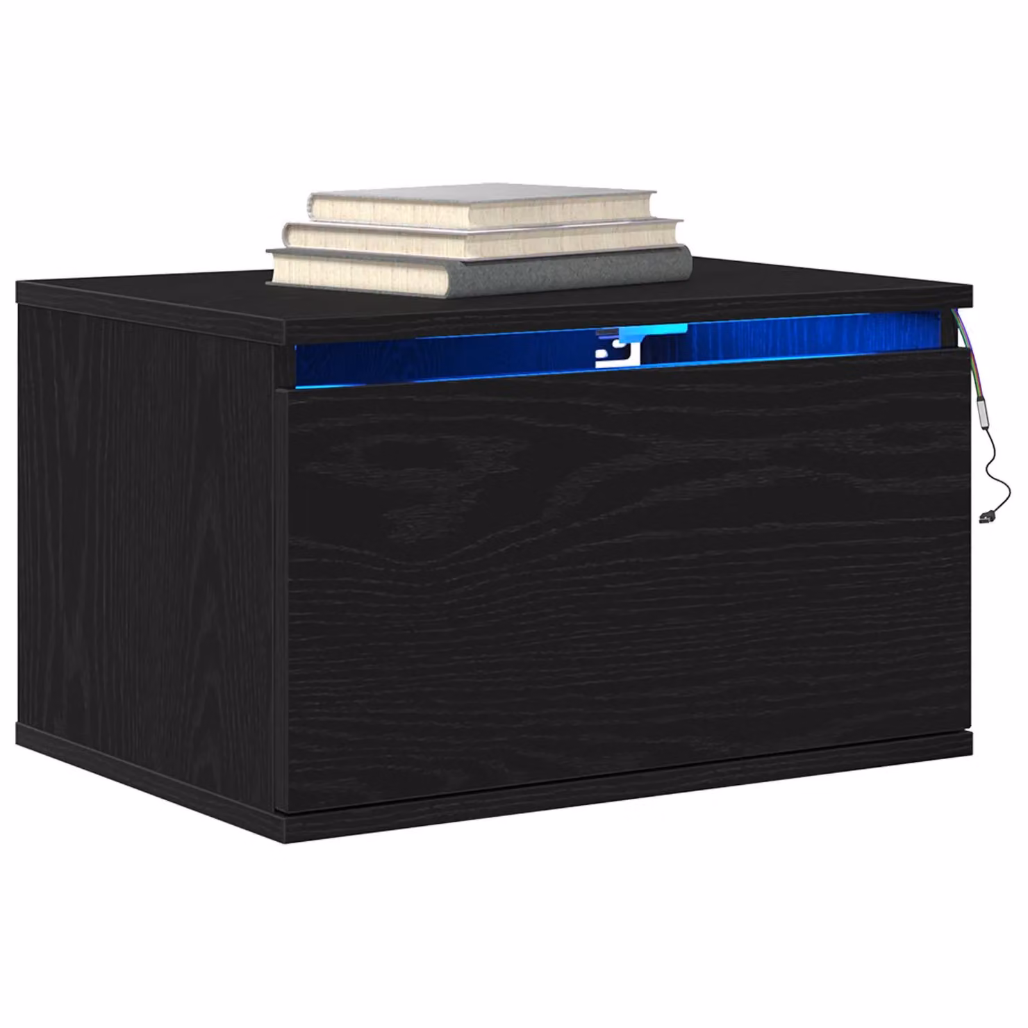 Berkfield Home Set of 2 Wall-Mounted Bedside Cabinets with Integrated LED Lights in Black Oak – 3