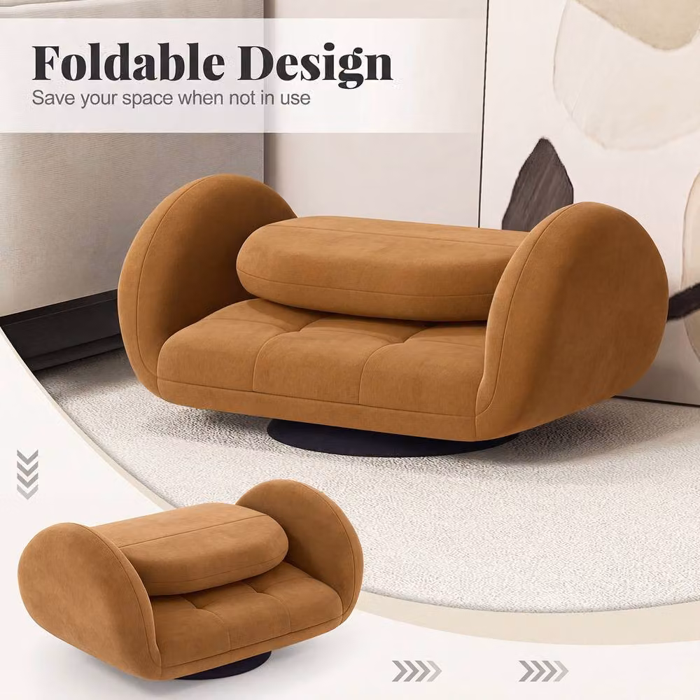 Costway Brown Swivel Floor Gaming Chair with 360 Degree Rotation and Folding Recliner Design – 4