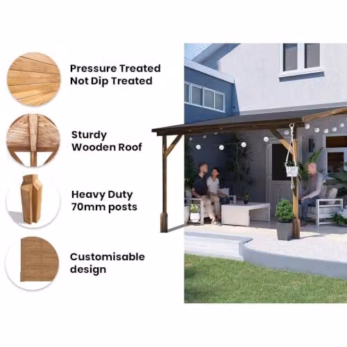 Dunster House Utopia Brown Wooden Lean-To Gazebo Kit with Superfelt, W: 300 cm, D: 307 cm, H: 201 cm – 3
