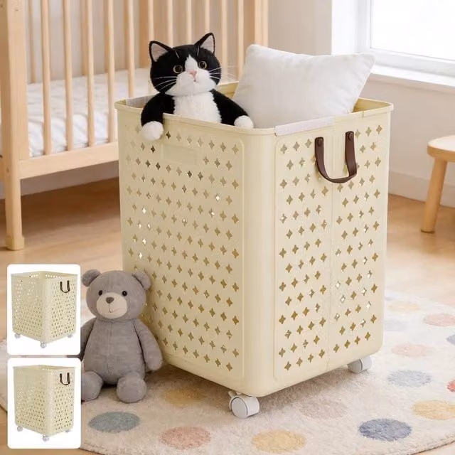 EONLION Large Capacity Folding Laundry Basket in Beige, W/D/H: 49.5 x 37.5 x 30.5 cm – 1
