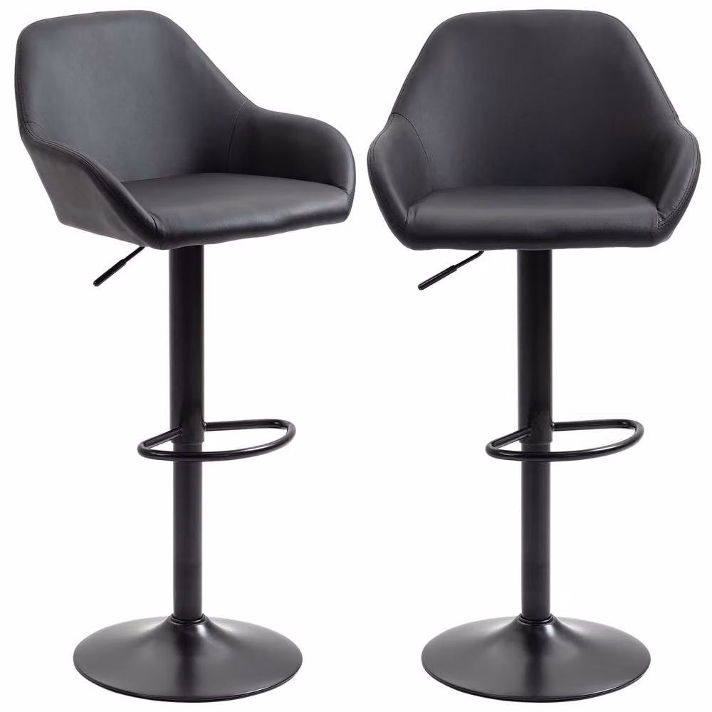 ERGOVEXA Set of 2 Luxe PU Leather Swivel Bar Stools in Black – 3
