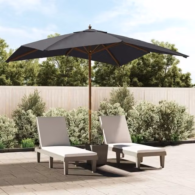 Berkfield Home Garden Parasol with Wooden Pole in Black, W/D/H: 300 x 300 x 273 cm