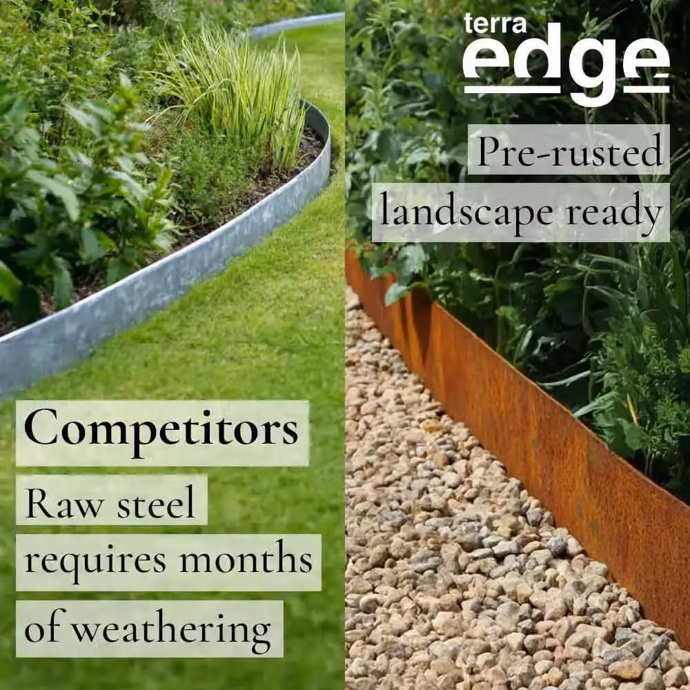 Woven Wood and Corten Steel Lawn Edging, Light Brown, 5 Piece Set, Length: 100 cm, Height: 7.5 cm – 5