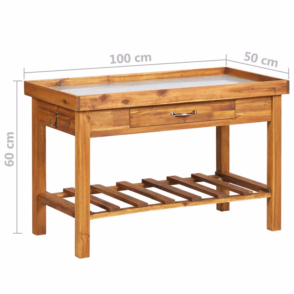 Berkfield Home Garden Work Bench with Zinc Top in Brown Solid Acacia Wood – 3