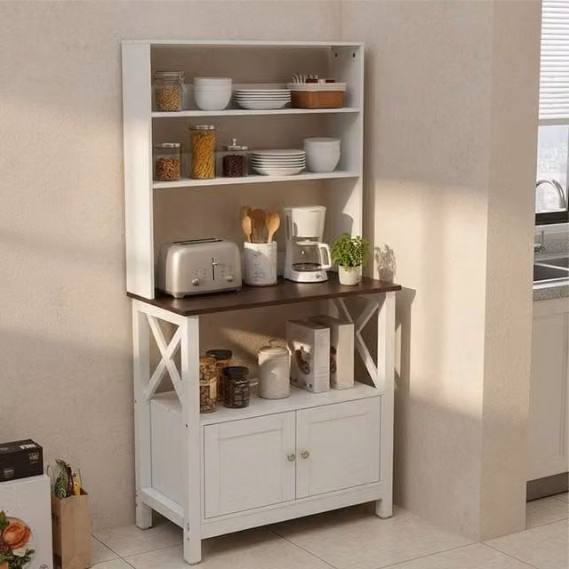 KORVIXA Modern White Matt Freestanding Kitchen Tall Unit with Hinged Doors and Open Shelving, Height: 163 cm, Width: 80 cm