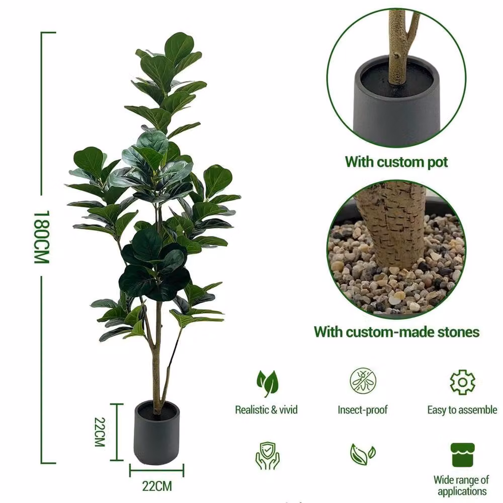 VOGREX Artificial Ficus Fig Tree with Planter Pot, Green, Height: 150 cm – 4
