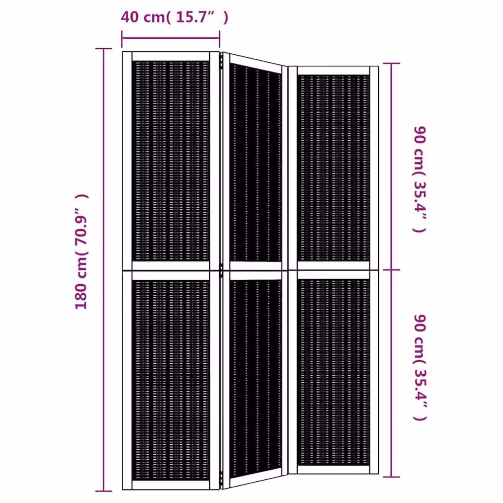 Berkfield Home 3-Panel Room Divider in Brown Solid Paulownia Wood – 4