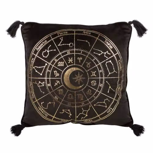 Something Different Astrology Wheel Square Velvet Cushion, Black and Gold, W/D/H: 35 x 35 x 35 cm – 1