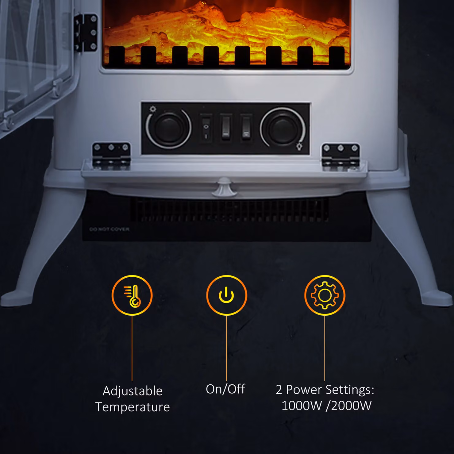 HOMCOM Freestanding Electric Heater with Flame Effect and Log Burning, White – 4
