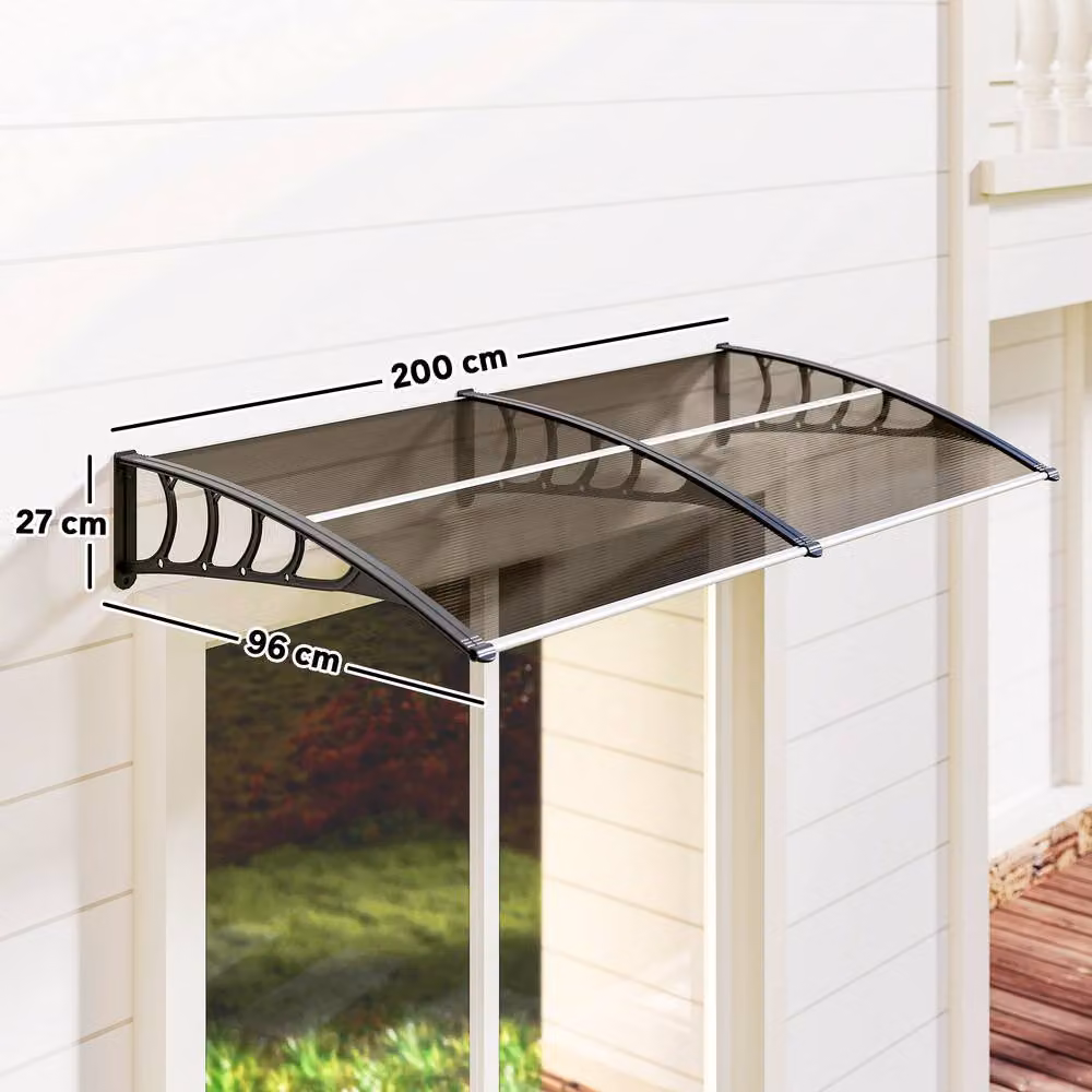Outsunny Wall-Mounted Front Door Canopy Awning, Brown, W: 200 cm, D: 96 cm – 5