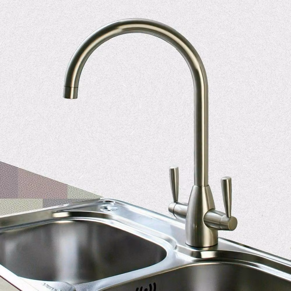 EONLION Two-Handle Kitchen Sink Mixer Tap with Swivel Spout in Silver Chrome – 2