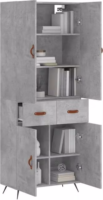 Berkfield Home Industrial Highboard in Concrete Grey, W/D/H: 69.5 x 34 x 180 cm