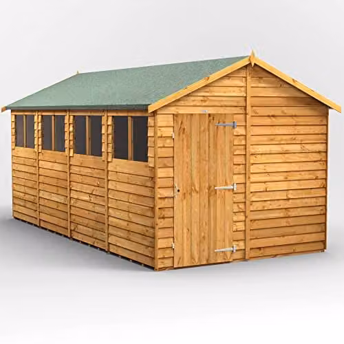 Powersheds Premium Apex Wooden Garden Overlap Shed in Brown with Toughened Glass Windows and Security Features, W: 258.0 cm, D: 239.1 cm, H: 12.0 cm – 1