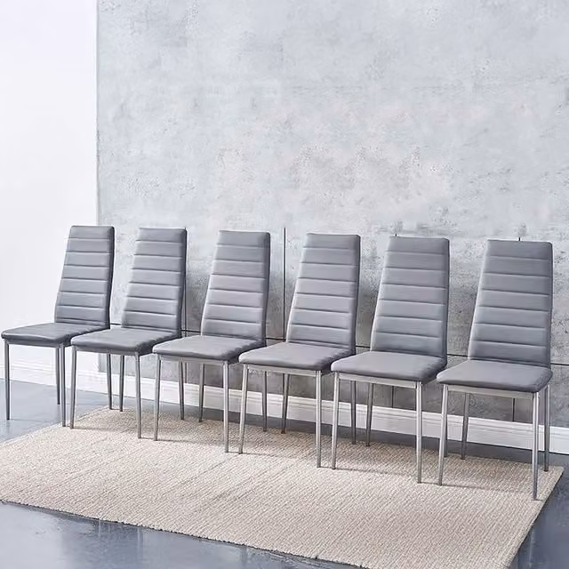 Kosy Koala Set of 6 Grey Faux Leather Padded Dining Chairs with Metal Legs