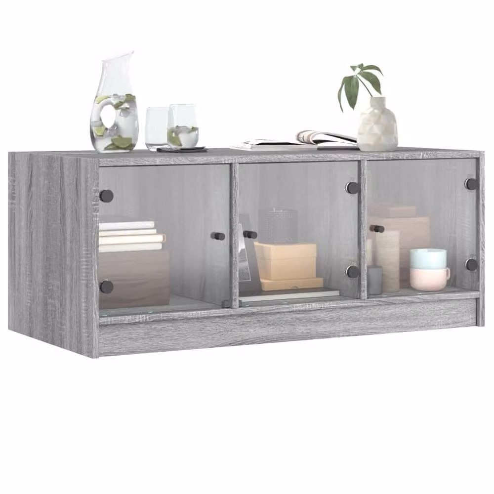Berkfield Home Grey Sonoma Coffee Table with Glass Doors W: 102 cm, D: 50 cm, H: 42 cm – 2