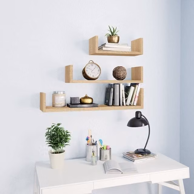 Berkfield Home Wall Display Shelf Set of 3 in Sonoma Oak Brown Engineered Wood
