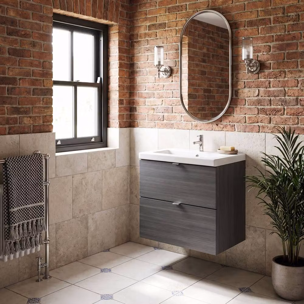 Balterley Alrewas Contemporary Wall Mounted 2 Drawer Vanity Unit with Basin in Anthracite Grey Woodgrain – 3