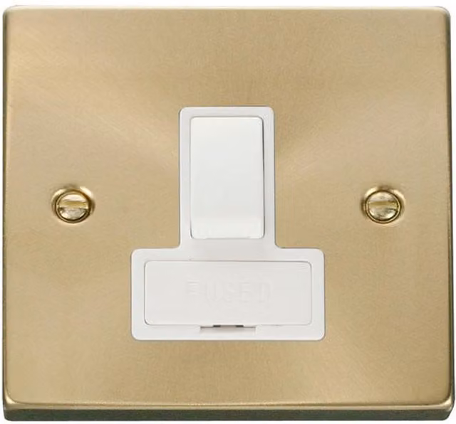 SE HOME Switched 13A Fused Connection Unit with Satin Brushed Brass Plate and White Finish