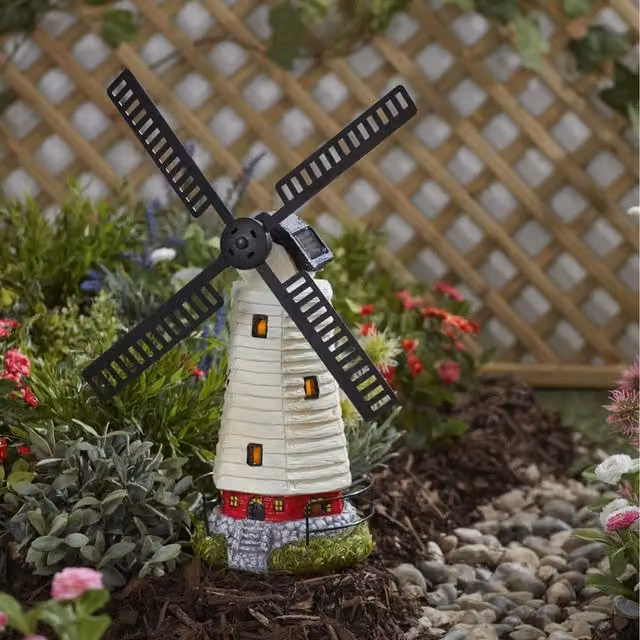 Garden Gear Solar Powered Windmill Garden Ornament with LED Lights, White