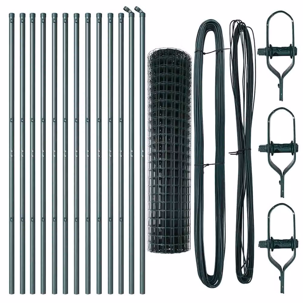 Berkfield Home Euro Fence with 13 Round Posts, 1 x 25 m, Powder-Coated Galvanised Steel, Green – 4
