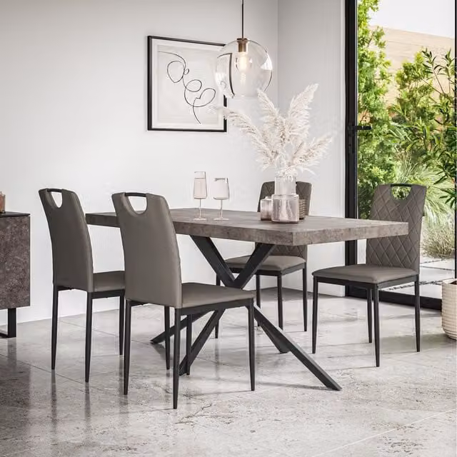 More4Homes Donni Oak Dining Table and Monza Grey Faux Leather Chairs Set of 6
