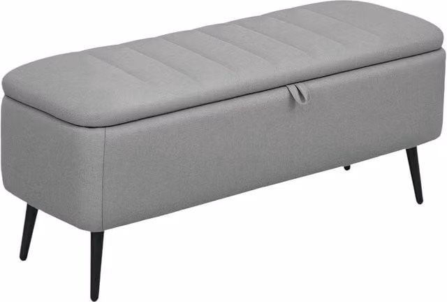 KORVIXA Grey Linen Fabric Storage Ottoman Bench