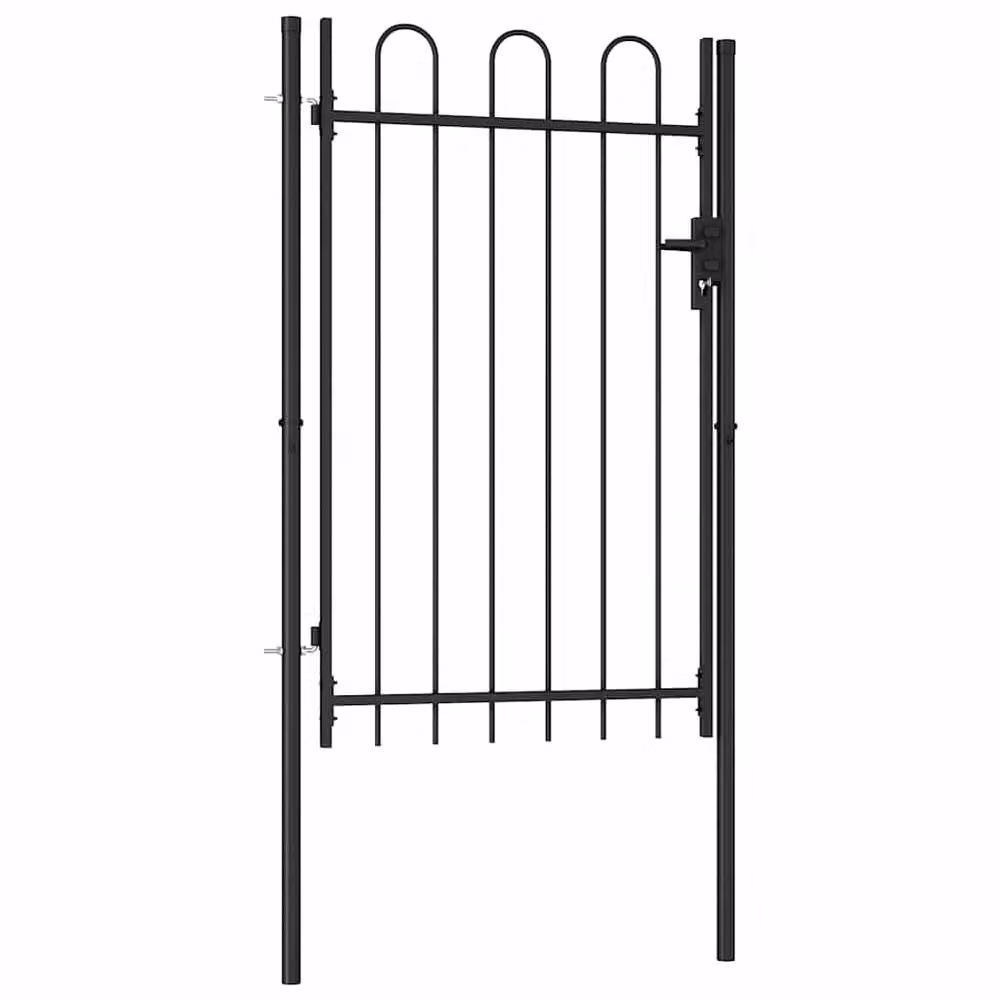 Berkfield Home Durable Steel Single Arched Top Fence Gate, Black, W: 1.5 m, H: 1 m – 3