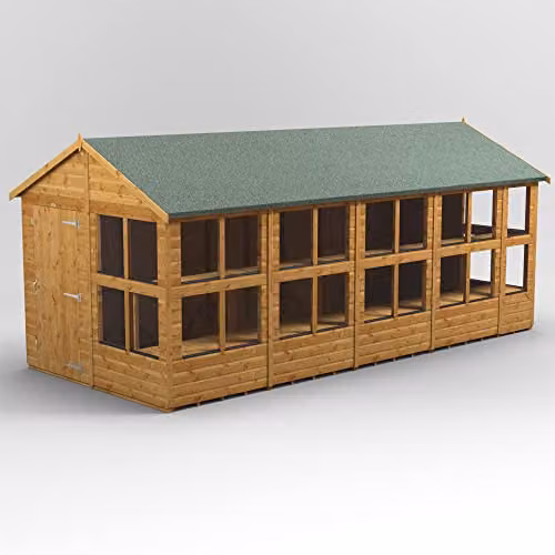 Powersheds Premium Apex Wooden Potting Greenhouse in Brown with Toughened Glass and 12mm Extra Thick Timber – 1