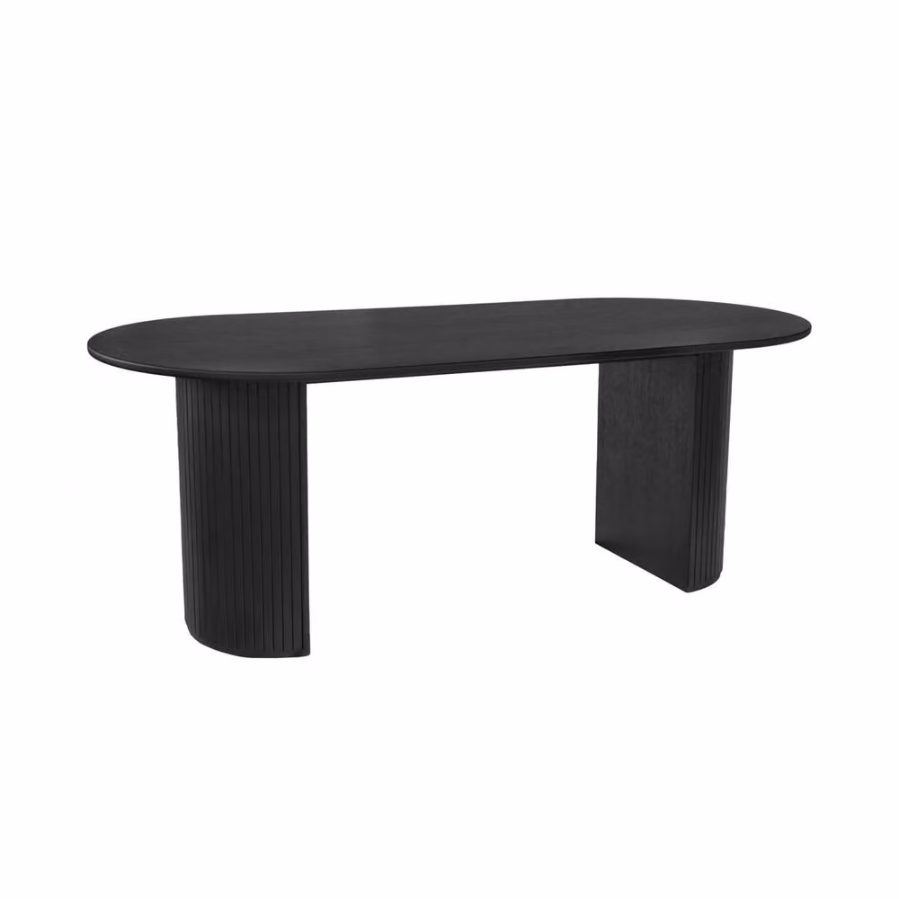 sweeek Oval Dining Table in Black Rubberwood and Oak Veneer, W: 200 cm, H: 75 cm, D: 90 cm – 2
