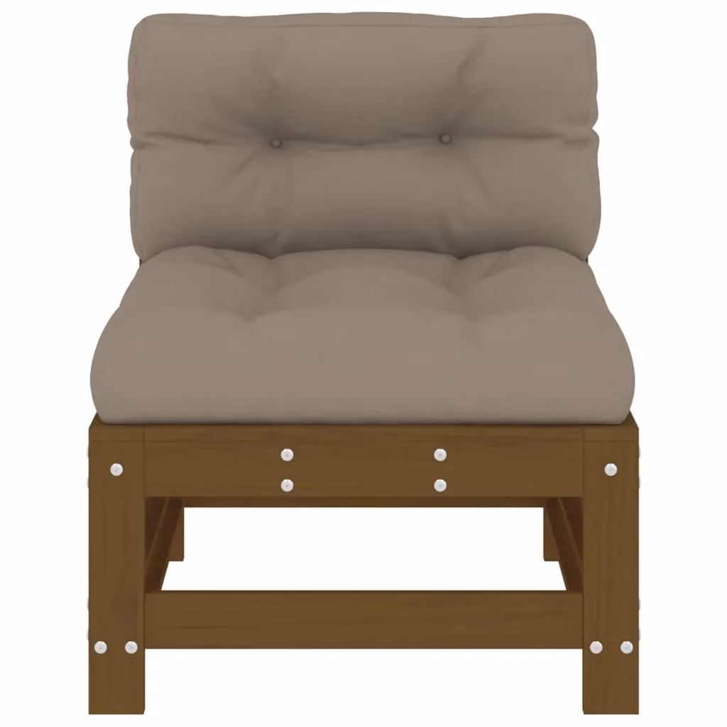 Berkfield Home Middle Sofa with Cushions in Honey Brown Solid Pine Wood – 3
