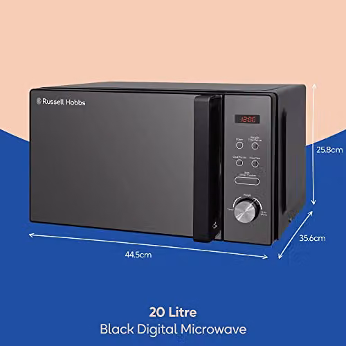 Russell Hobbs Black Digital Solo Microwave 20 Litre 800W with Timer, Automatic Programs and Child Lock – 2