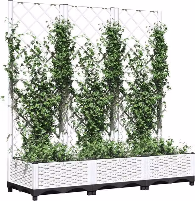 Berkfield Home Garden Planter with Trellis, White, W: 120 cm, D: 40 cm, H: 121.5 cm – 1