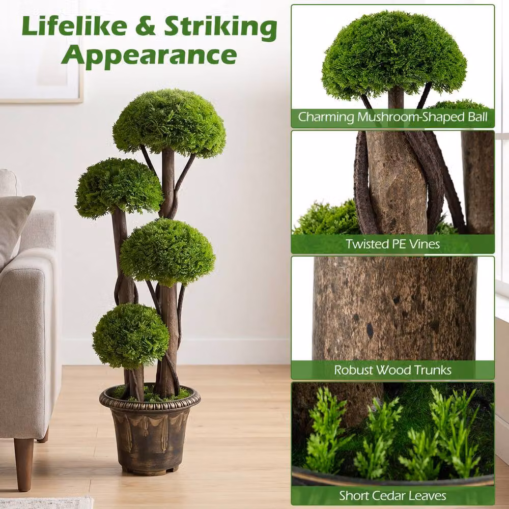 Costway 90cm Artificial Cypress Topiary Ball Tree in Green – 8
