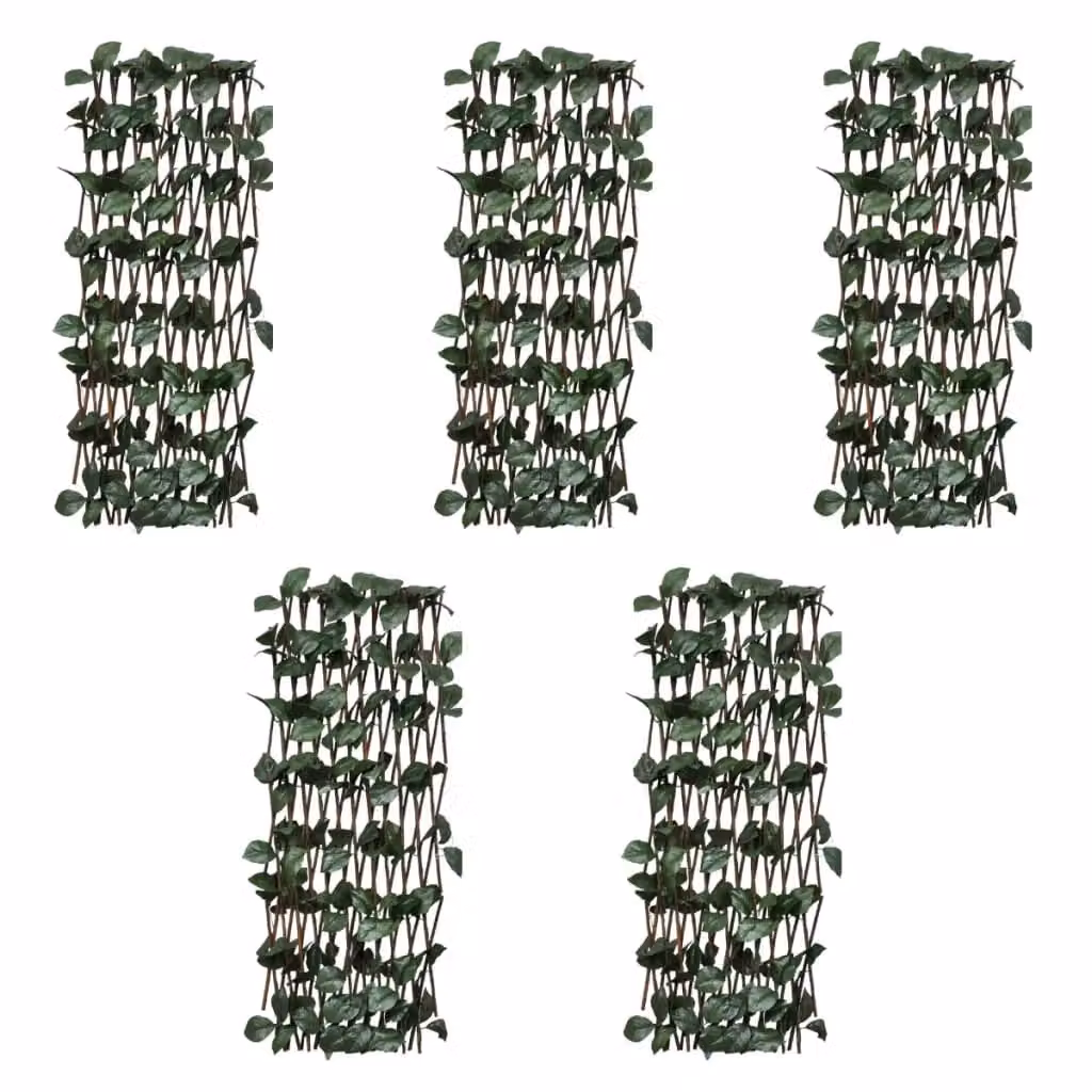 Berkfield Home Willow Trellis Fence with Artificial Leaves, 5 Pieces, Brown, H 180 cm x W 90 cm – 4