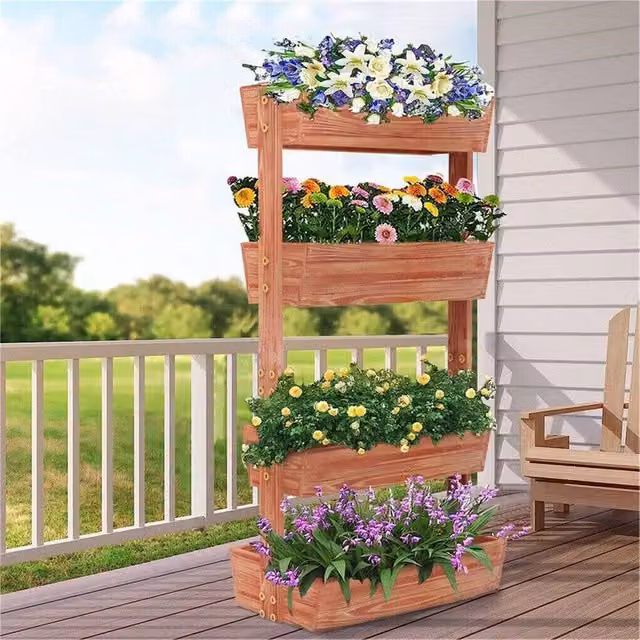 NESTLUNE Brown Raised Garden Bed Planter for Vegetables, Herbs and Flowers, W/D/H: 140 x 65 x 42 cm