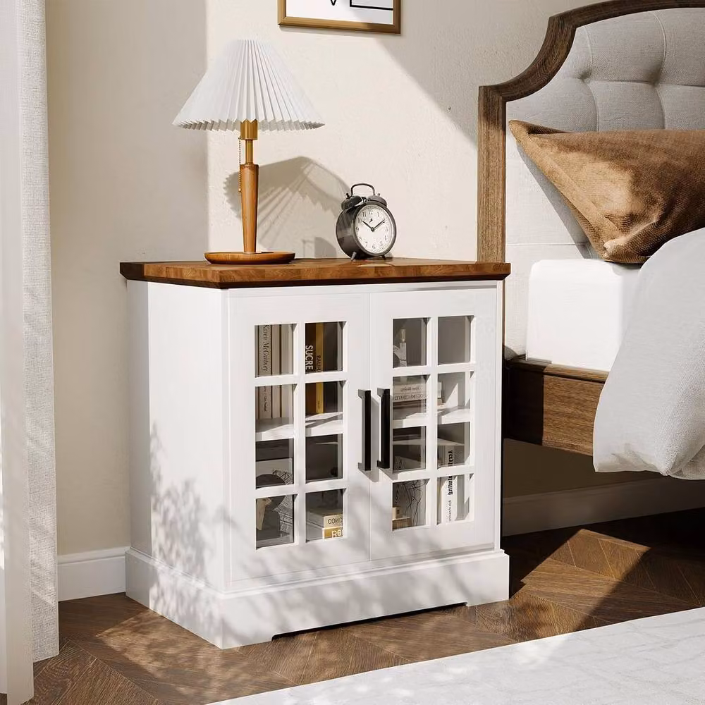 London Boutique White Wood Kitchen Sideboard Storage Cabinet with Charging Station – 7