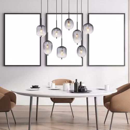 Globo Lighting Netlighting Attila Cluster Pendant Lamp in Black with Smoky Glass Spheres, 8x E14, H 120 x W 102.5 x D 32.5 cm – 4
