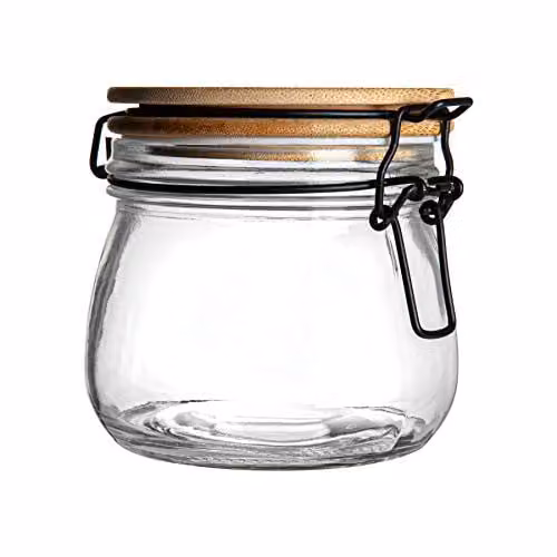 Argon Tableware Glass Storage Jar with Airtight Wooden Clip Lid, White, 500ml – 1