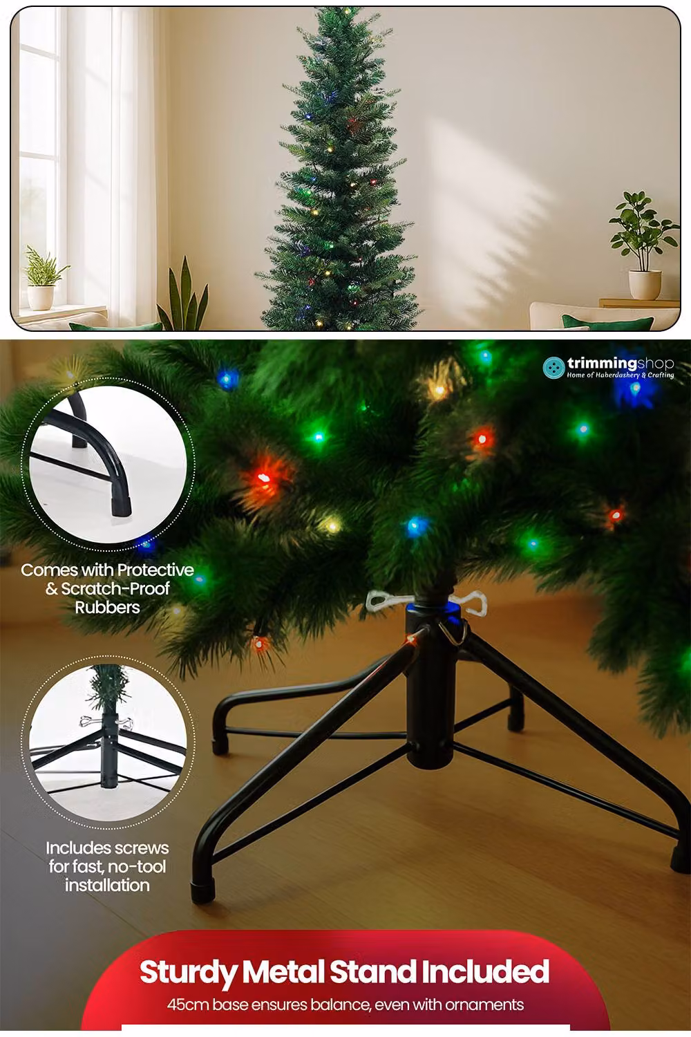 Neel Blue Pre-Lit Christmas Tree with Warm White LEDs in Green and Blue, Height: 183 cm – 4