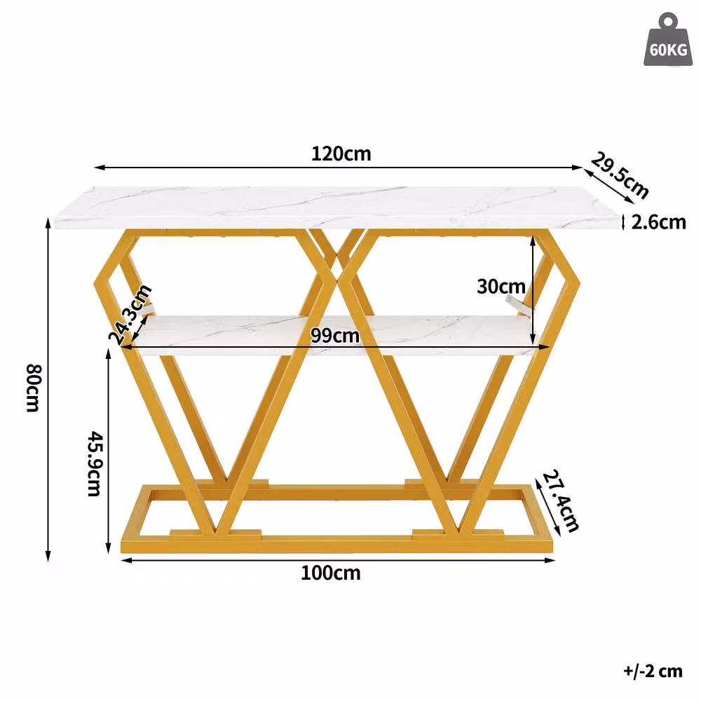 BTM Gold and White Marble-Look Console Table, W/D/H: 120 x 29.5 x 80 cm – 2