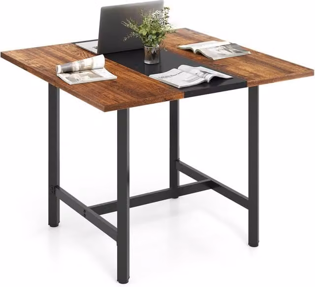 Gymax Industrial Square Meeting Room Table for 4 People in Brown and Black – 1