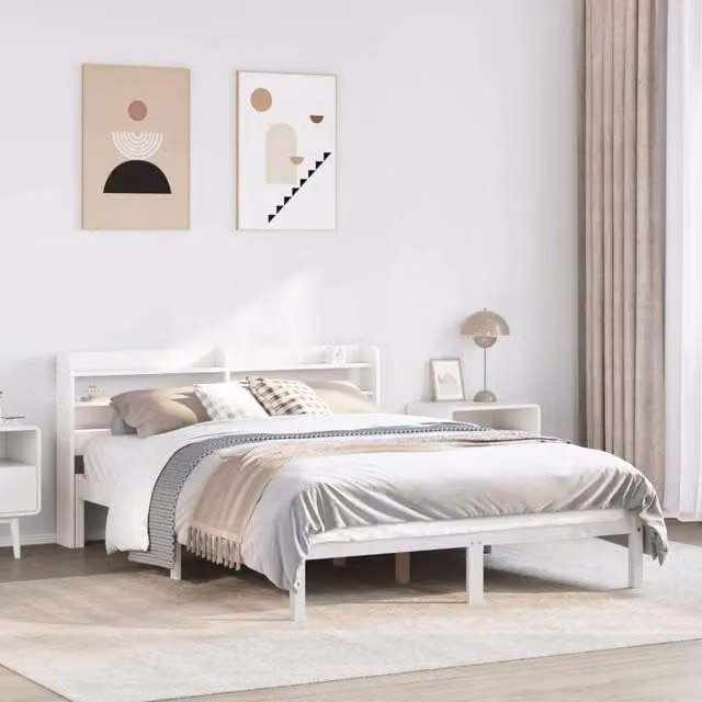 Berkfield Home Rustic White Solid Wood Pine Bed Frame with Side Compartments 140 x 200 cm – 1