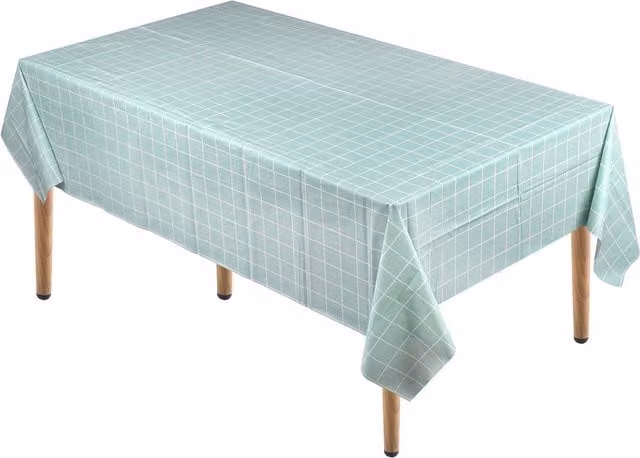 Neel Blue Checked PVC Rectangular Tablecloth in Light Blue, W: 137 cm, L: 180 cm
